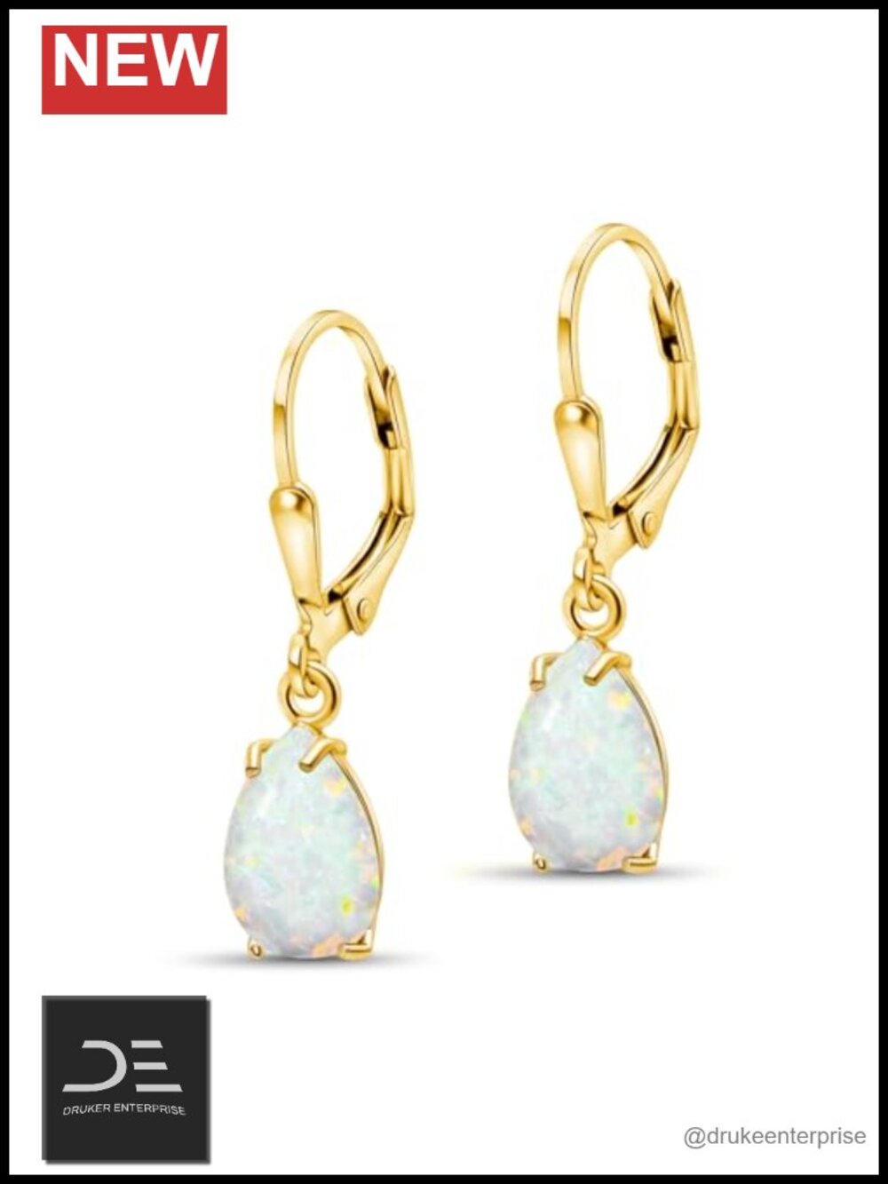 14k Gold Plated Opal Dangle Earrings Women Leverback Teardrop